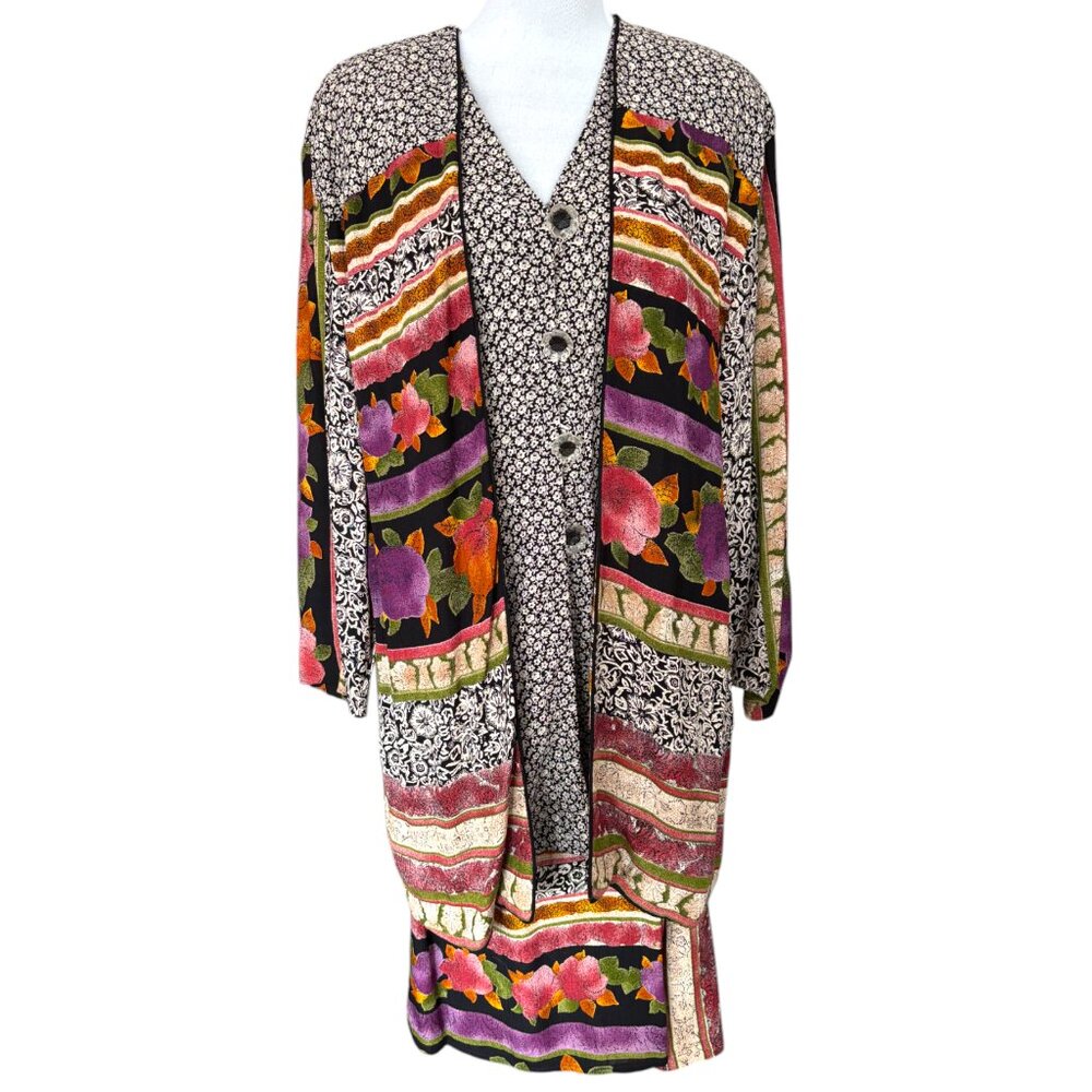 In Group‎ ltd Vintage 80s abstract mixed floral skirt set w attached jacket sz 8